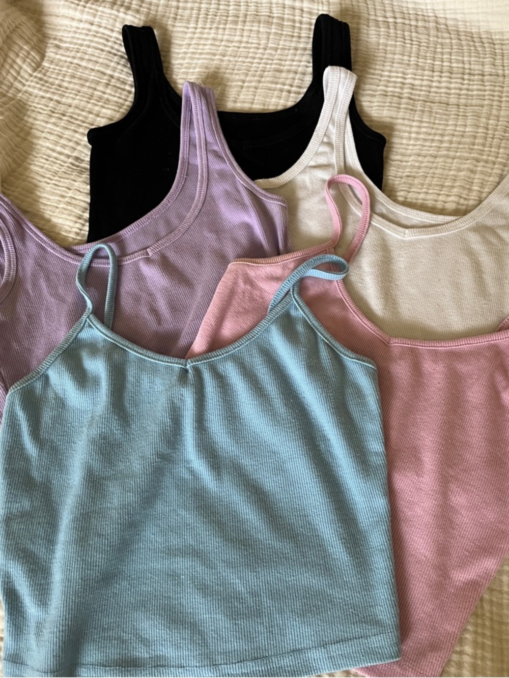 Assorted Ribbed Tank Top 5-Pack - Black, White, Lilac, Pink, Blue